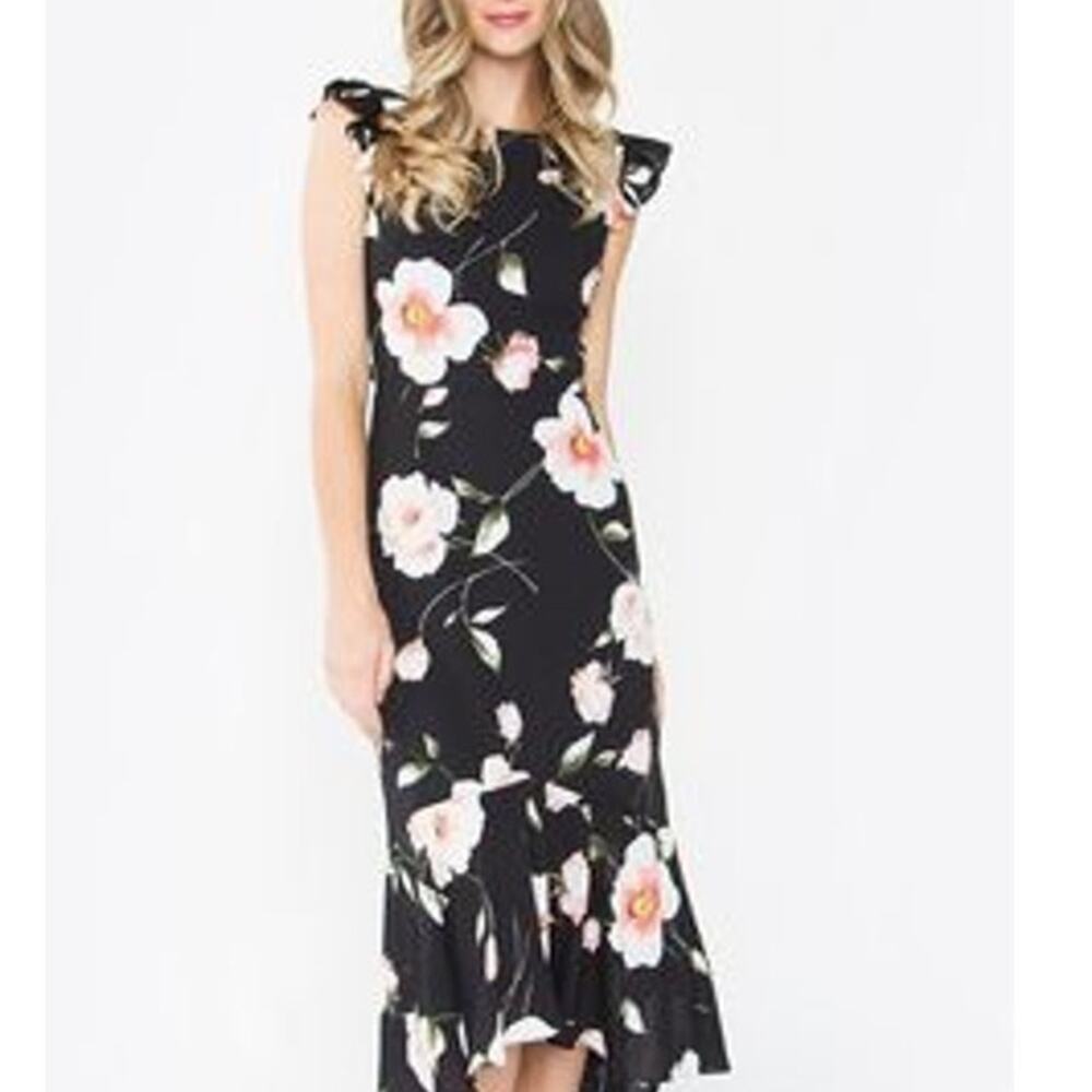 NWT 2 Dress Dark Floral Romantic Ruffle Flutter Sleeve Sugar Lips Dark Whimsy